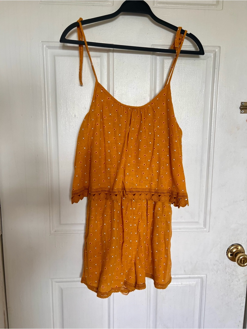 Aerie | Mustard Yellow Floral Eyelet Romper